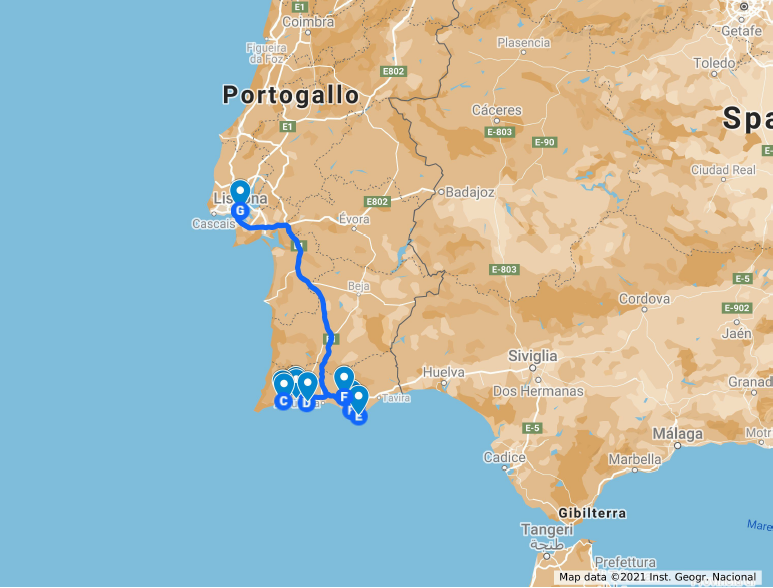 Mappa viaggio ad Algarve